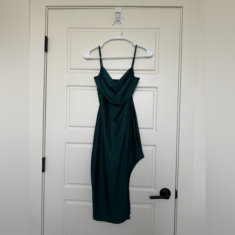 Windsor Green Satin Dress with High Slit